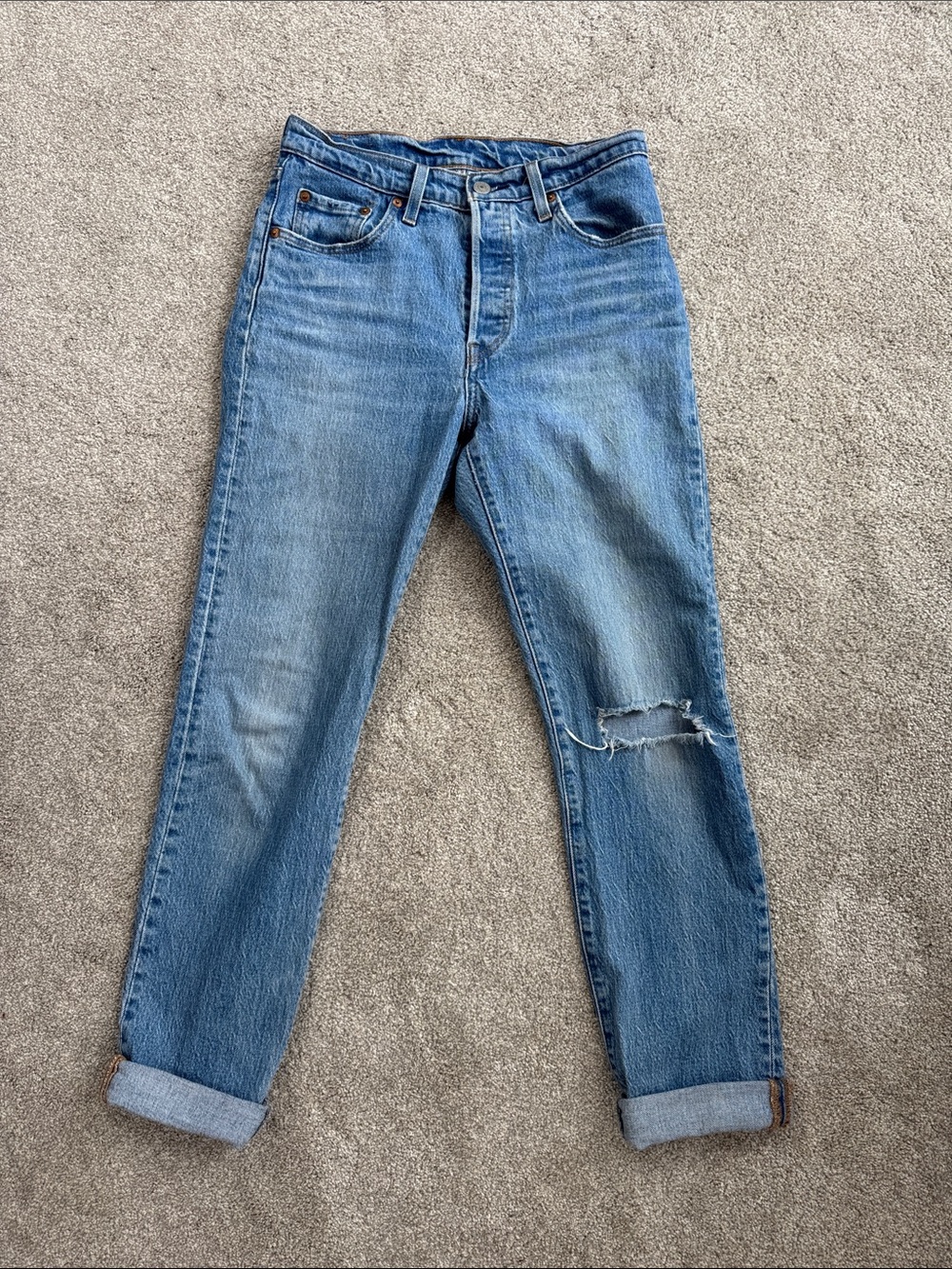 Light Blue Boyfriend Jeans with Knee Distress